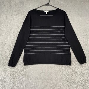 Joie Wool Cashmere Sweater Womens Small Boxy Black Metallic Stripe Crewneck Knit